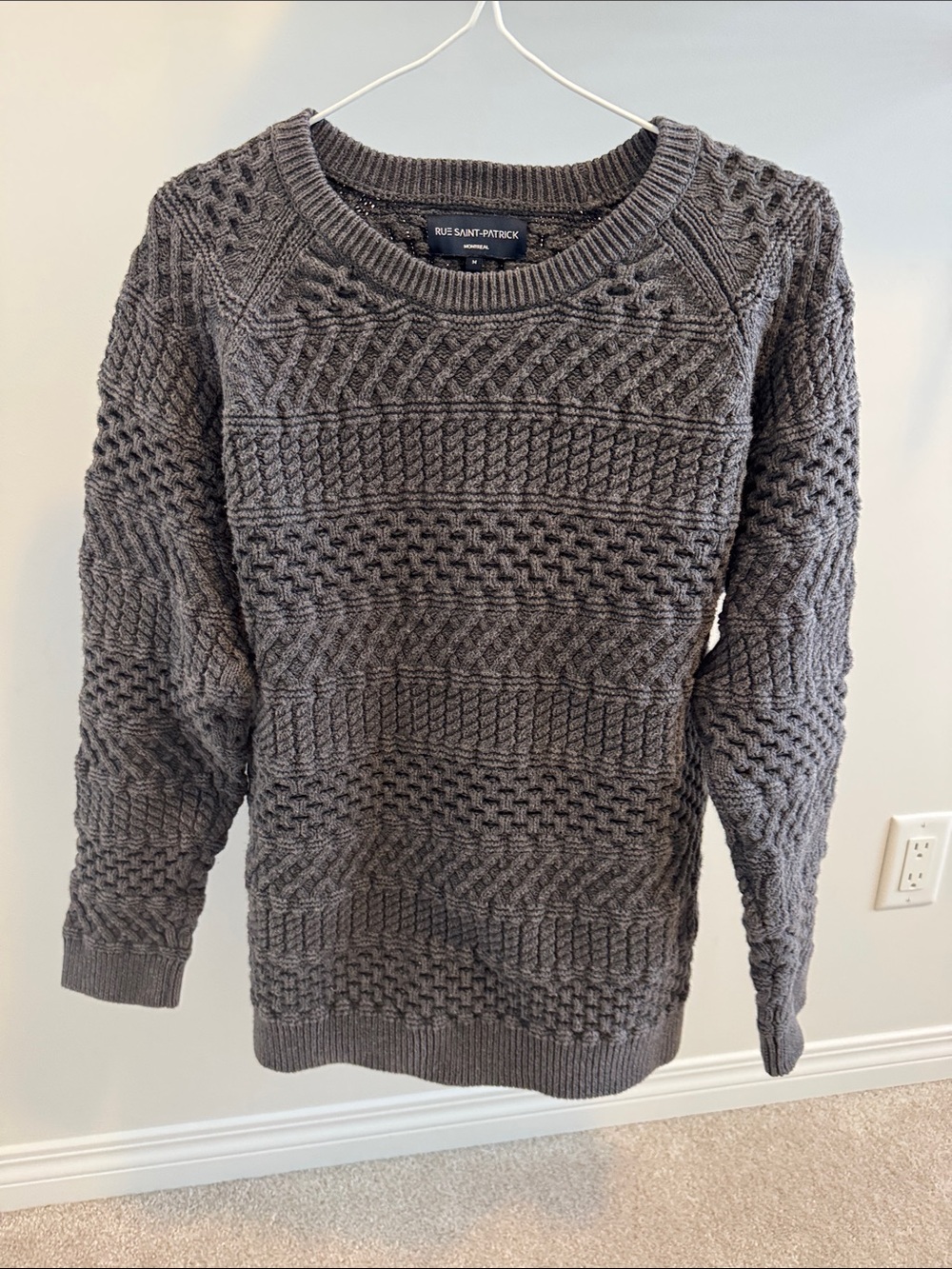 Men's Gray Crewneck Textured Sweater
